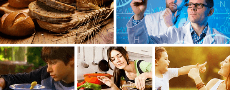 Mosaico de diferentes fotos relacionadas al gluten