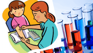 Espectro autista: imagen de una niña y muestras de sangre