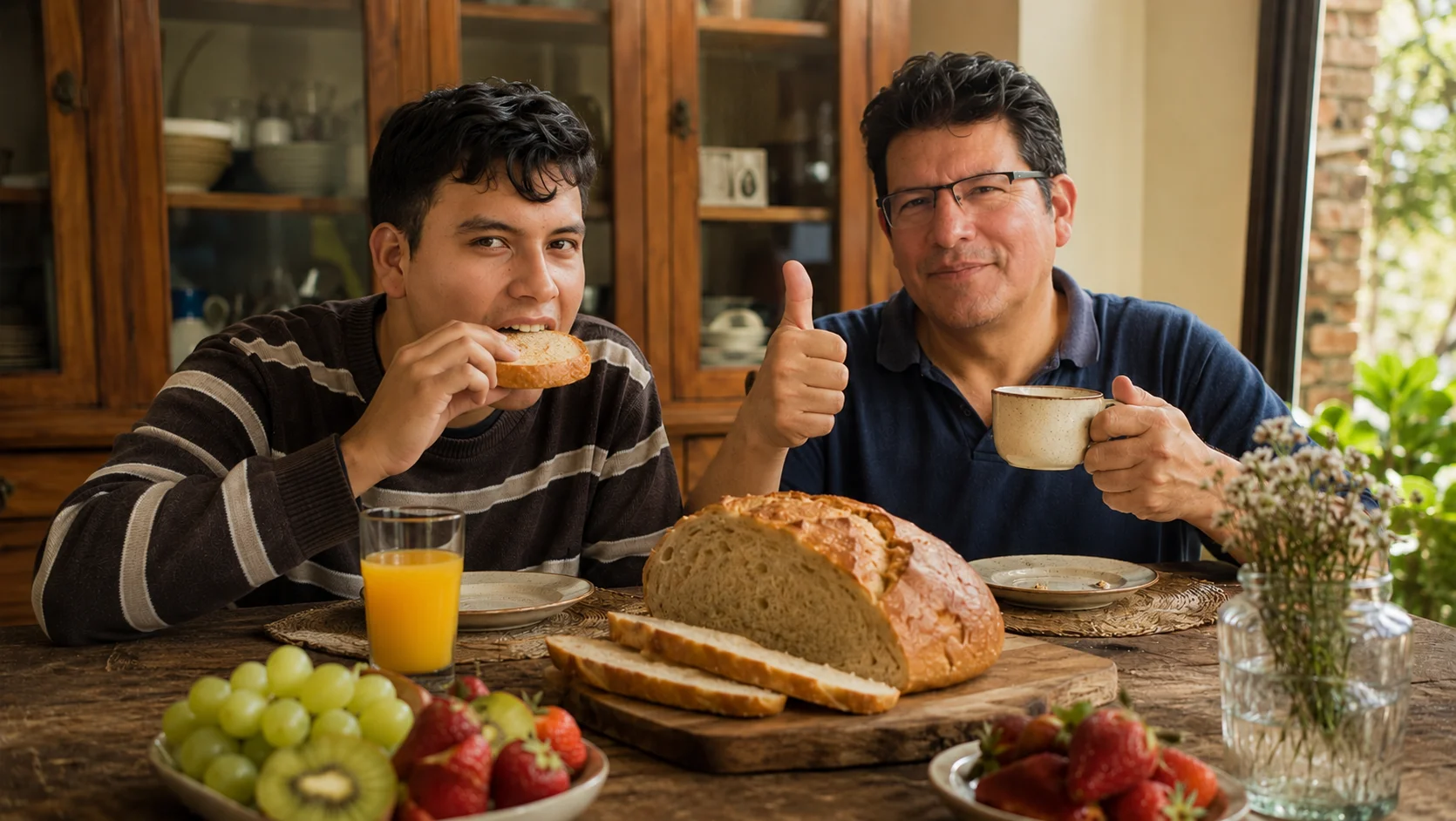 Familia disfrutando de un rico pan sin gluten.