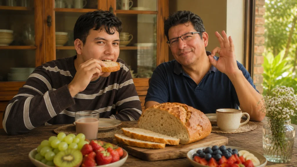 Desayunando un delicioso pan sin gluten en casa